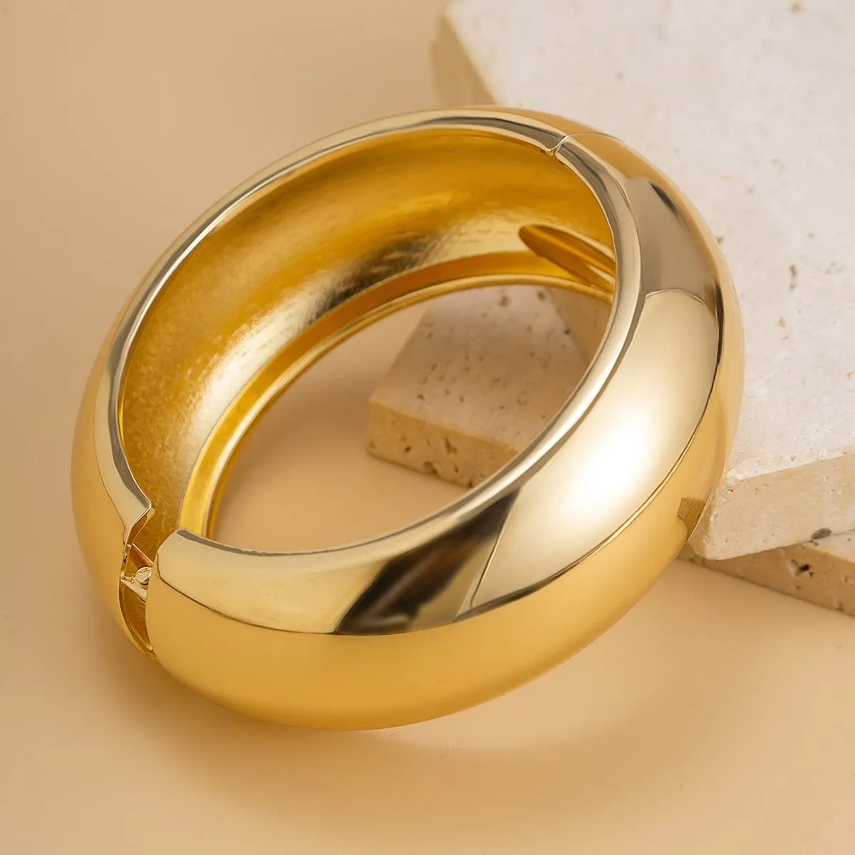 Elegant Minimalist Glossy Wide Cuff Bangle Bracelet