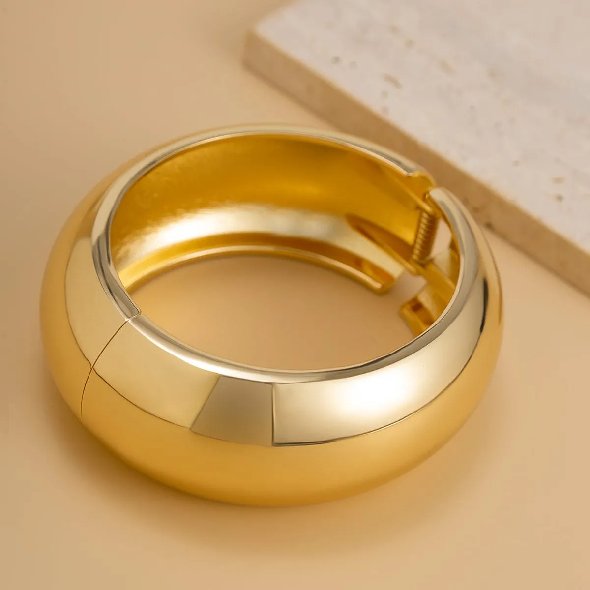 Elegant Minimalist Glossy Wide Cuff Bangle Bracelet