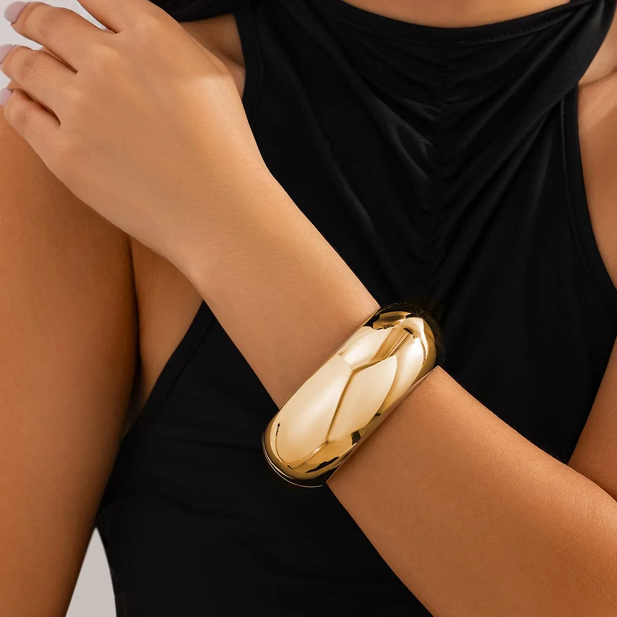 Elegant Minimalist Glossy Wide Cuff Bangle Bracelet
