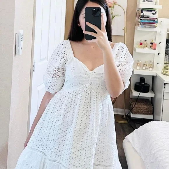 Elegant White Eyelet Dress