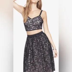 Express Elegant Black Lace Skirt Top Set