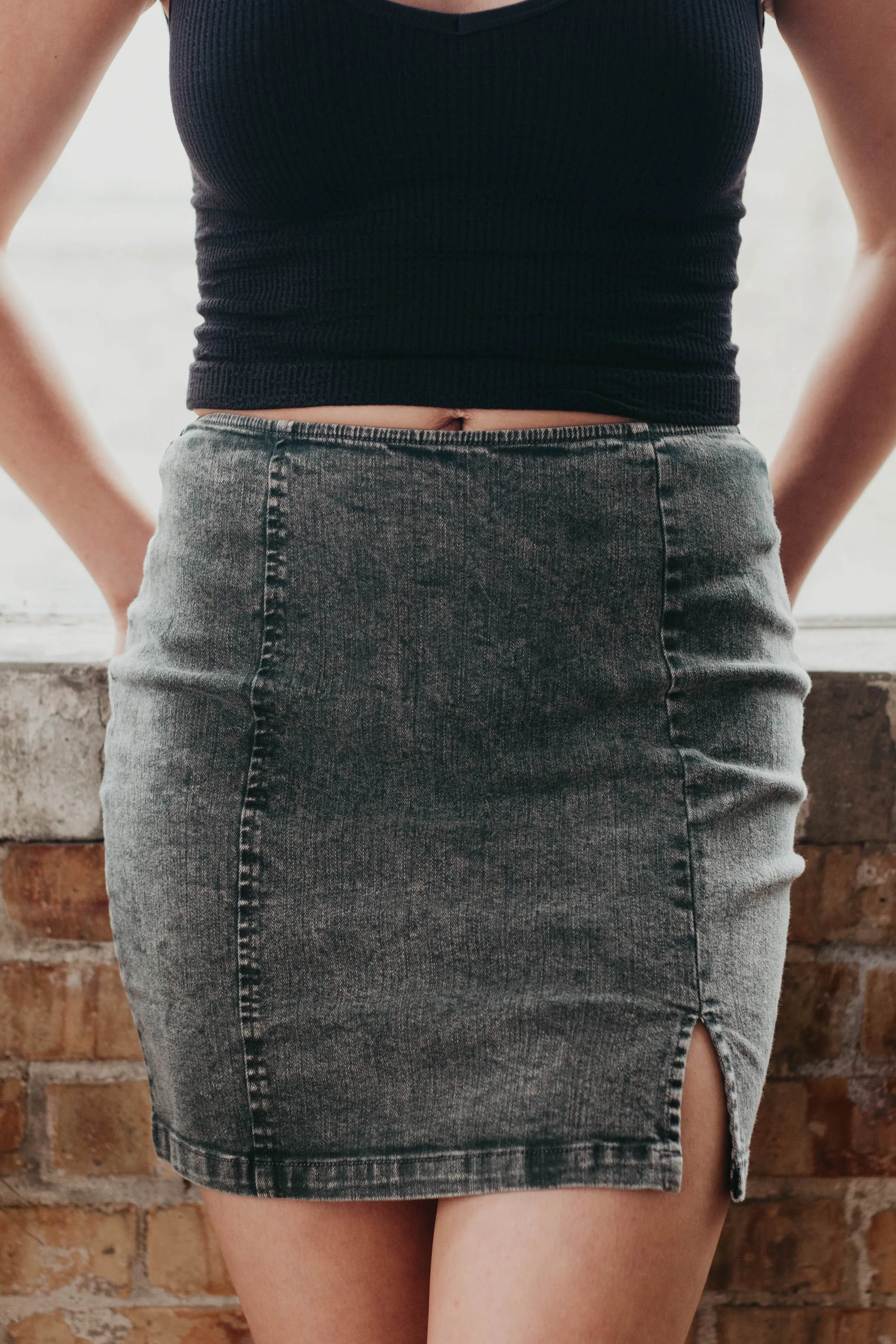 Faded Black Denim Mini Skirt *FINAL SALE*