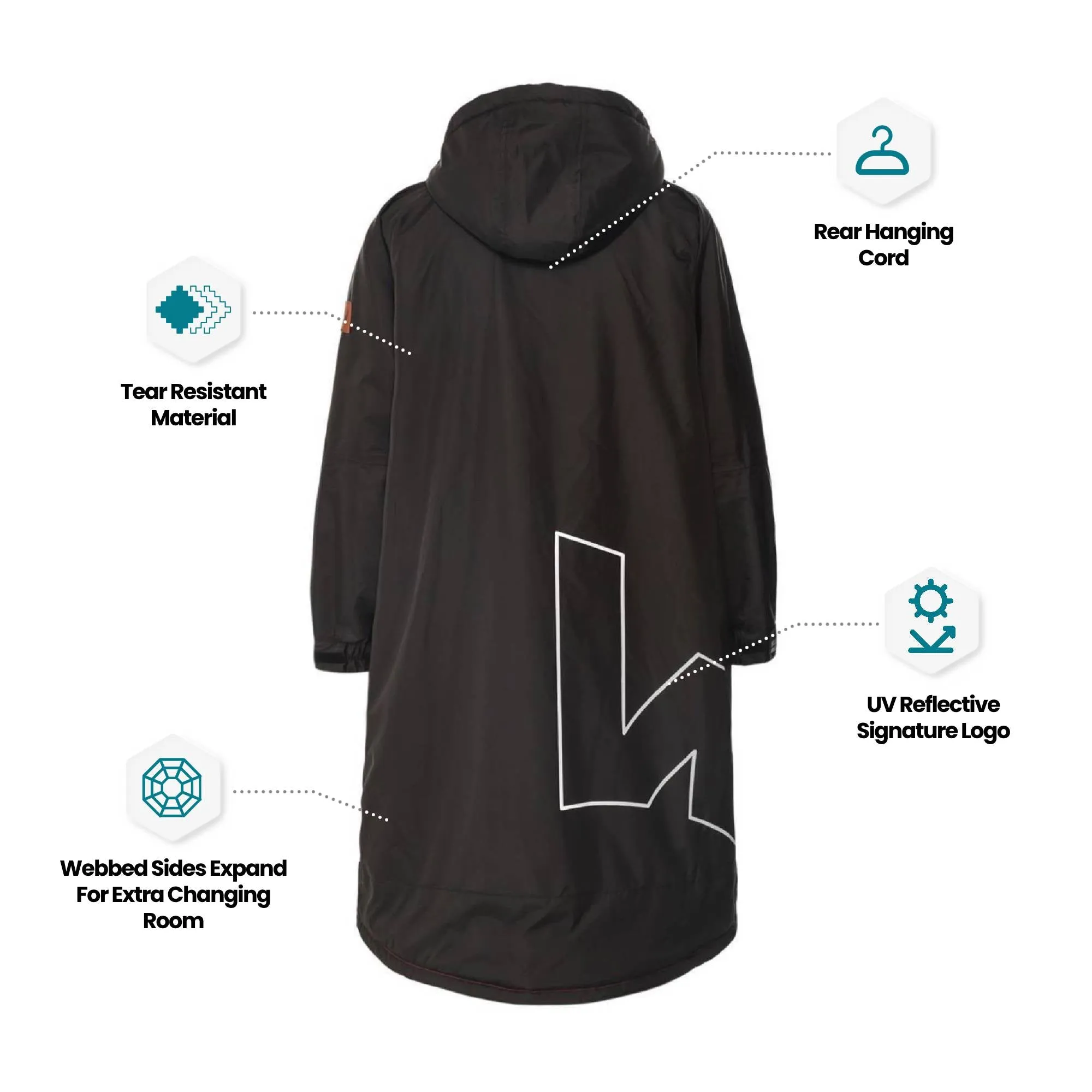 Fleece-Lined Waterproof Changing Robe | Waterproof & Windproof | Unisex | Black & Grey