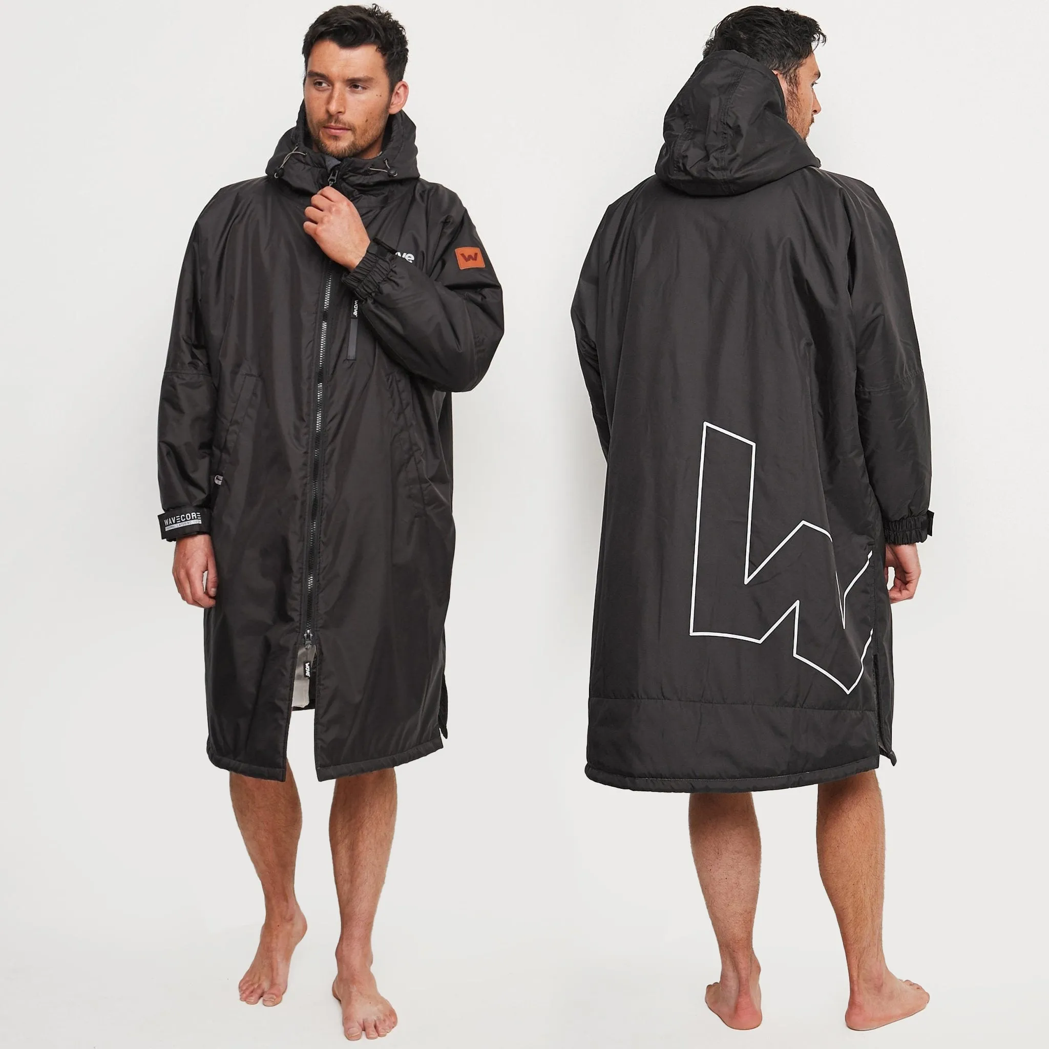 Fleece-Lined Waterproof Changing Robe | Waterproof & Windproof | Unisex | Black & Grey