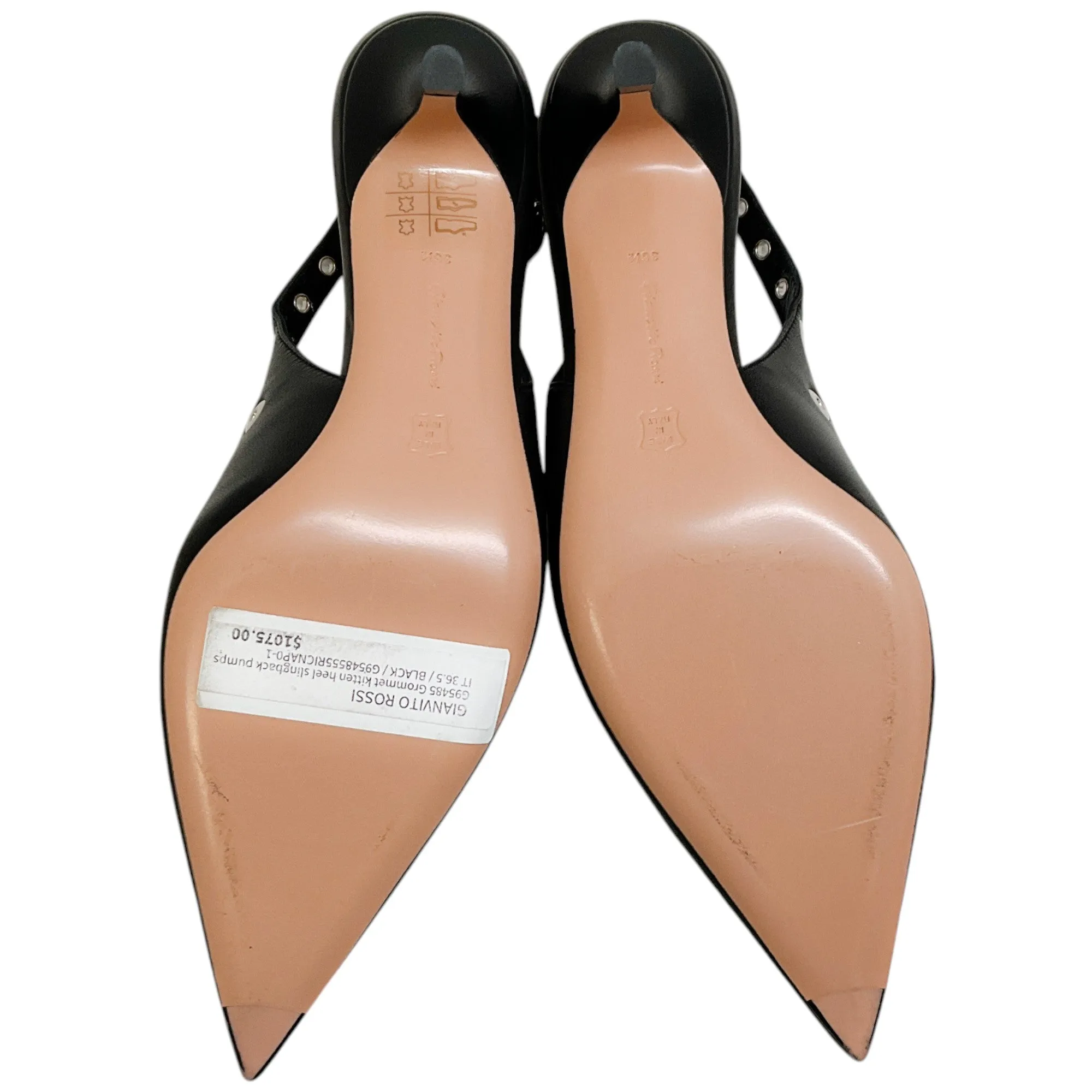 Gianvito Rossi Black Leather Kitten Heel Pump with Grommets