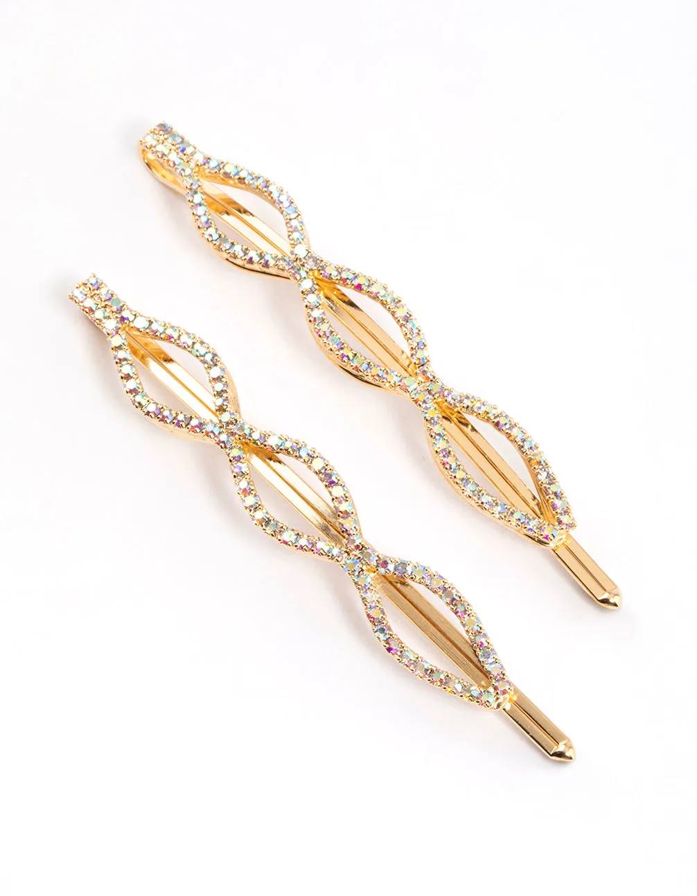 Gold Diamante Hair Clip Pack