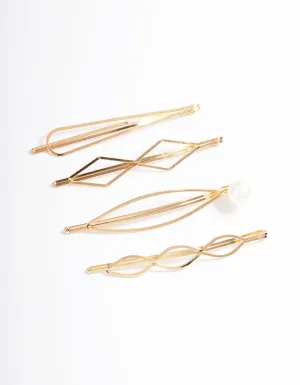 Gold Mixed Shape & Pearl Clips 4-Pack