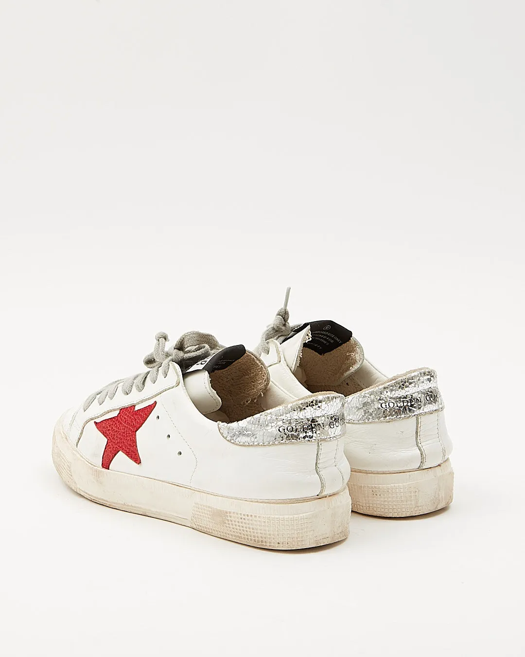 Golden Goose White/Silver Leather Red Star Sneaker- 39