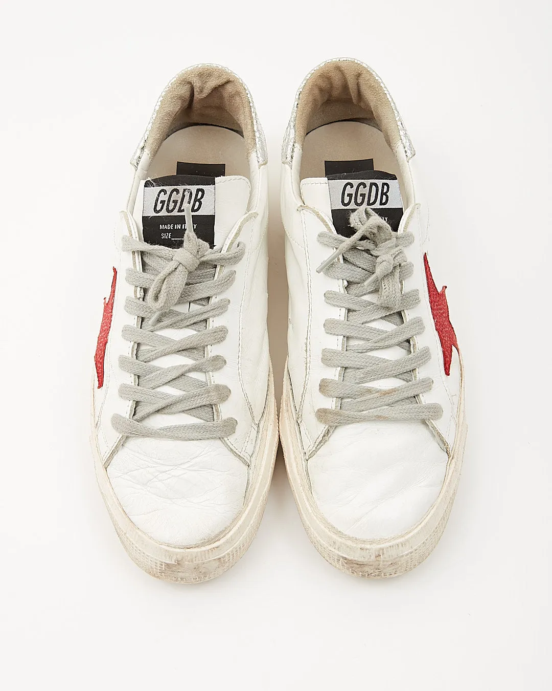 Golden Goose White/Silver Leather Red Star Sneaker- 39