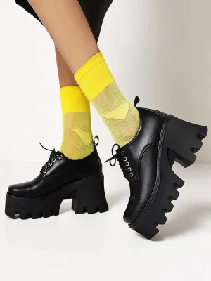 Gothic Lolita Footwear Black Round Chunky Heel Toe PU Leather Lolita Pumps
