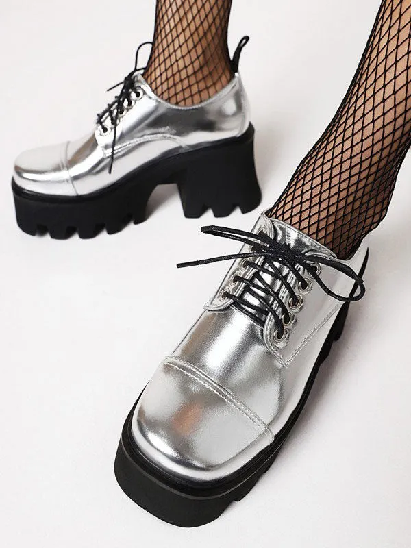 Gothic Lolita Footwear Black Round Chunky Heel Toe PU Leather Lolita Pumps
