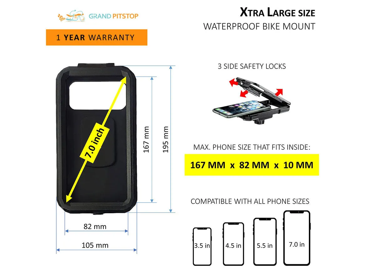 GrandPitstop - Waterproof Phone Mount With Charger  ::Black