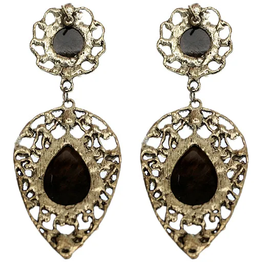 Green Gold Teardrop Gemstone Link Post Earrings