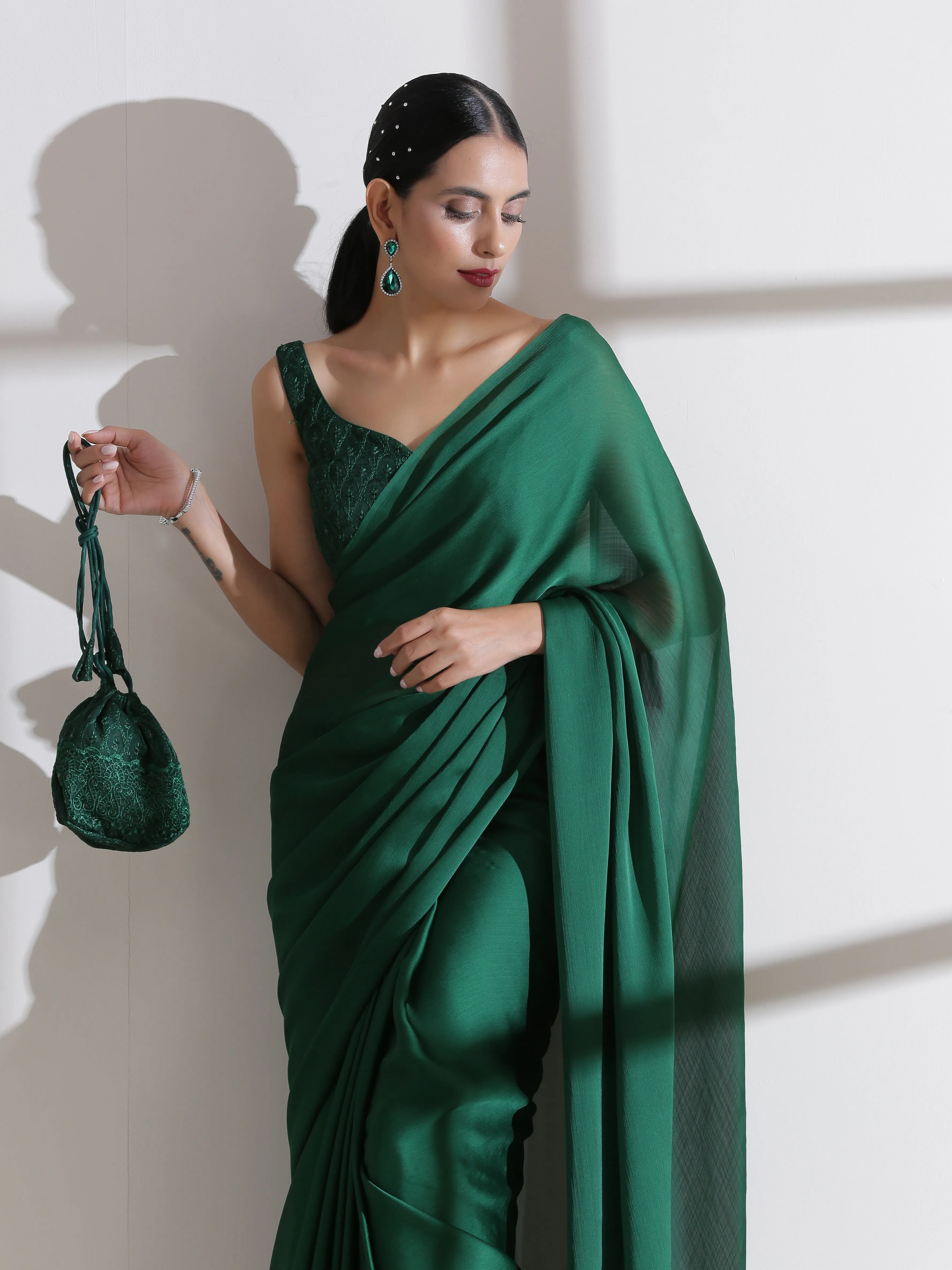 Green Royal Saree With Embroidered Blouse Fabric
