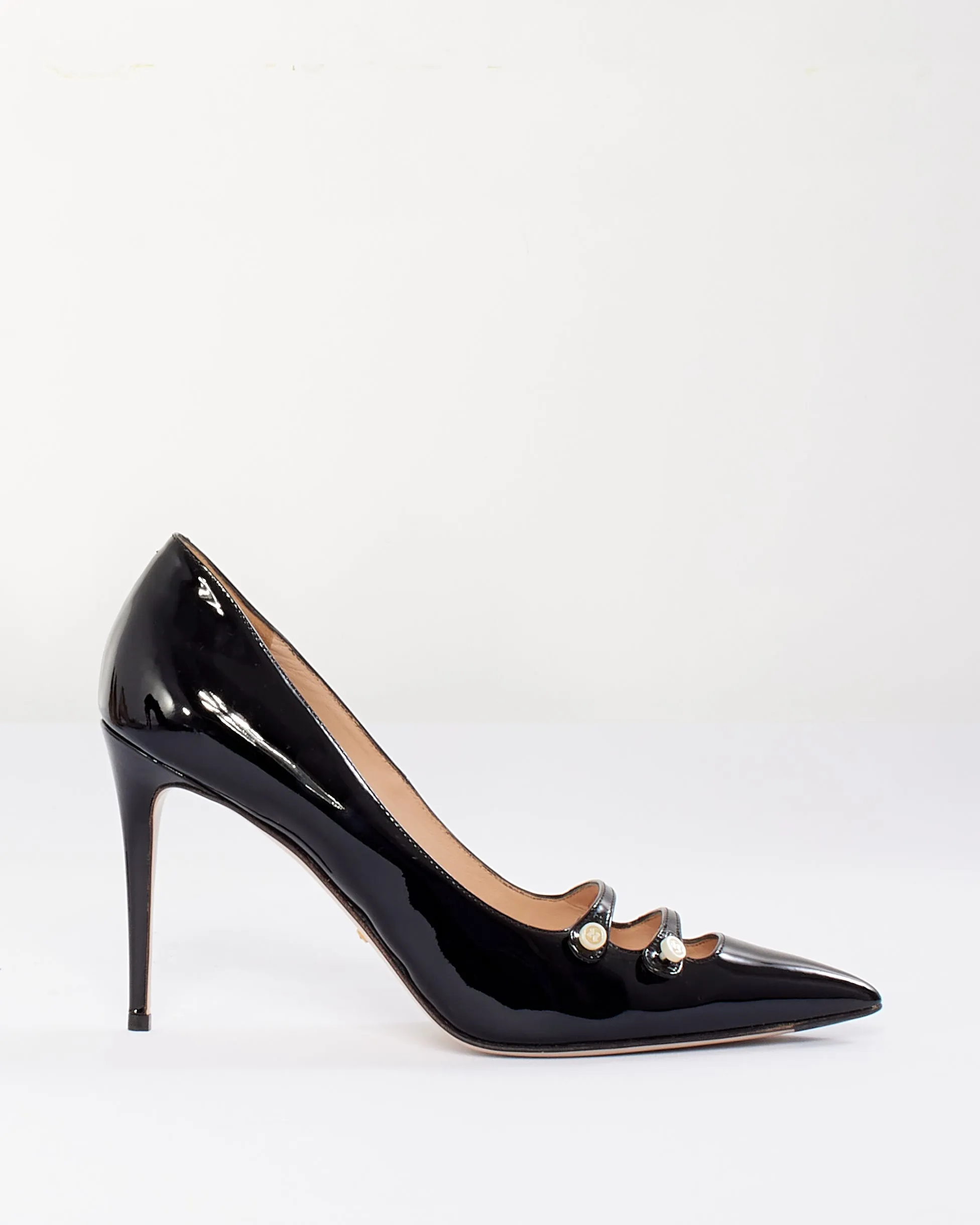 Gucci Black Patent Leather Double Strap Aneta Pumps - 39