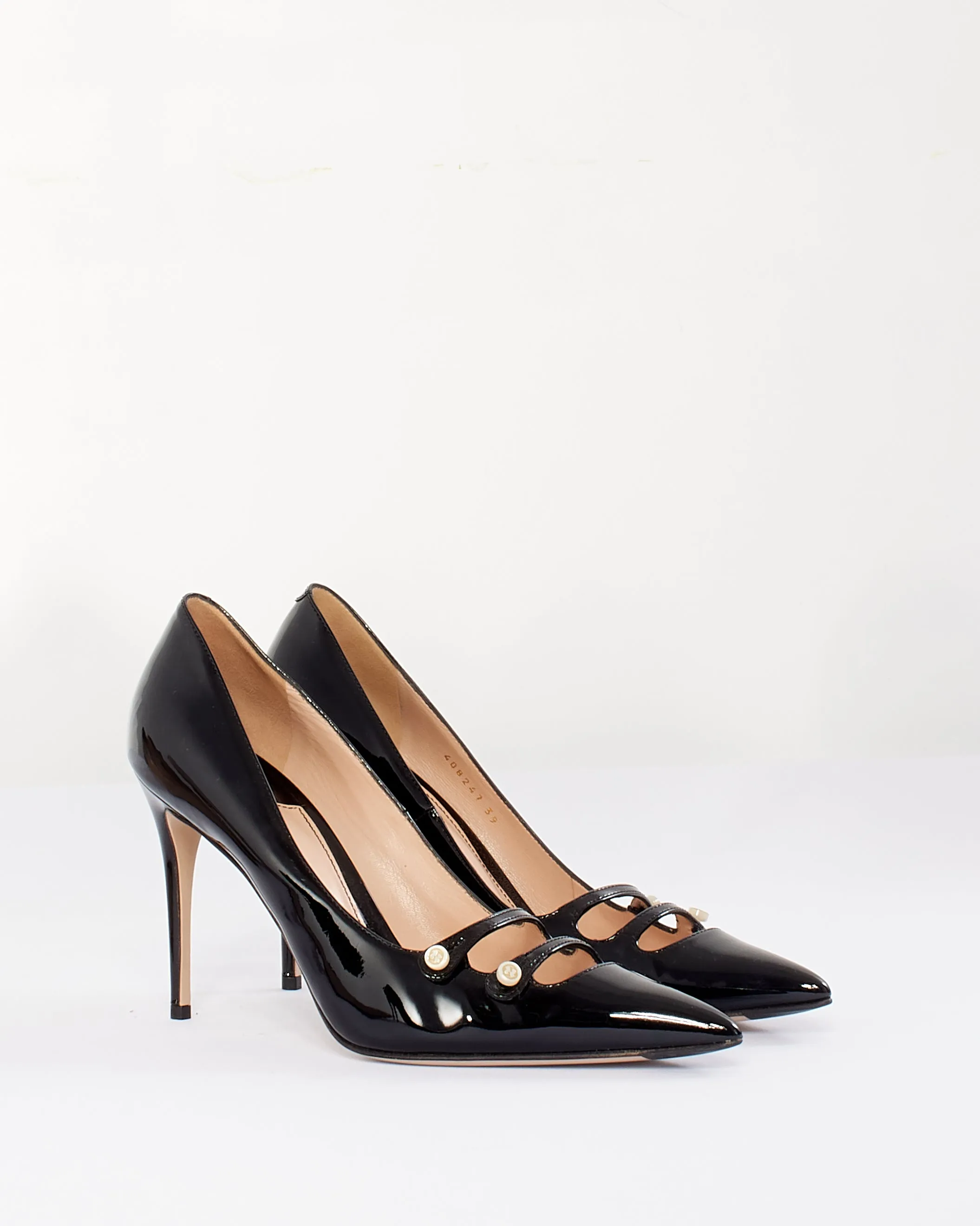 Gucci Black Patent Leather Double Strap Aneta Pumps - 39