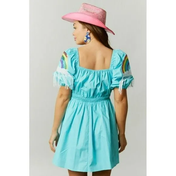 Happiest Day Ever Rainbow Sequin Sleeve Dress in Sky Blue
