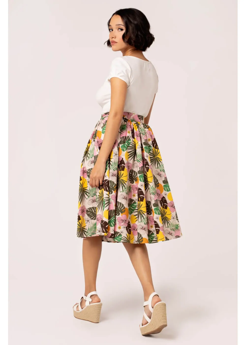 Hell Bunny Benita Tiki 50's Swing Skirt in Beige