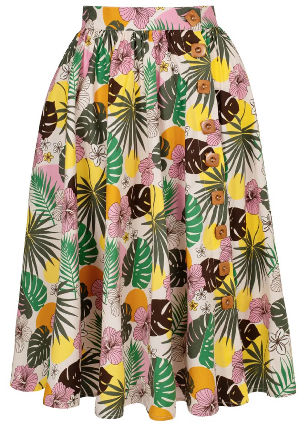 Hell Bunny Benita Tiki 50's Swing Skirt in Beige