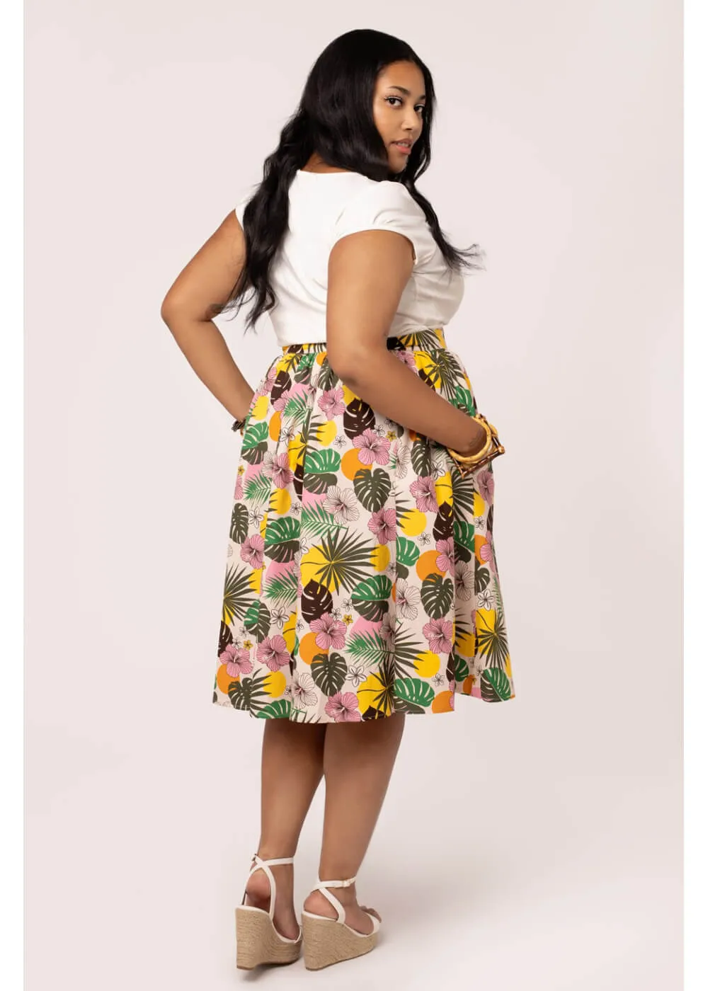 Hell Bunny Benita Tiki 50's Swing Skirt in Beige