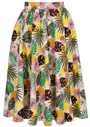 Hell Bunny Benita Tiki 50's Swing Skirt in Beige