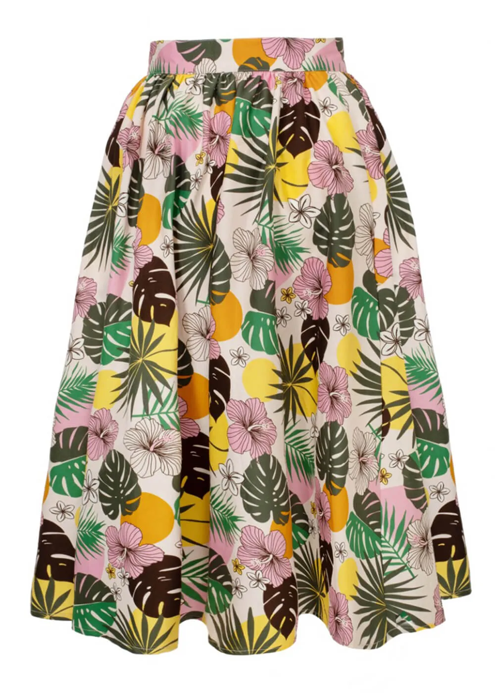 Hell Bunny Benita Tiki 50's Swing Skirt in Beige