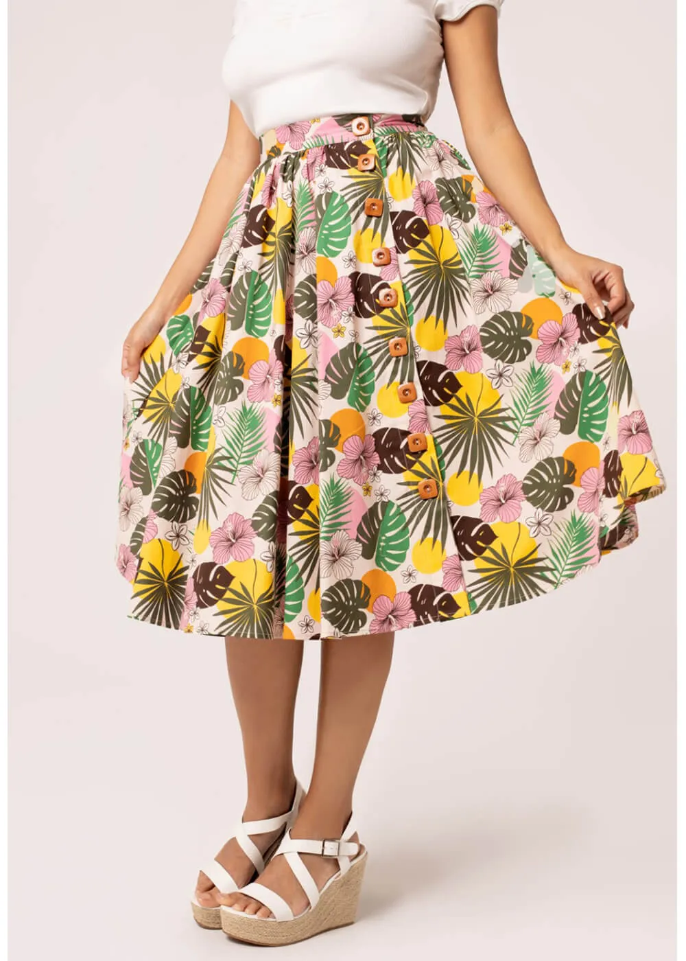 Hell Bunny Benita Tiki 50's Swing Skirt in Beige