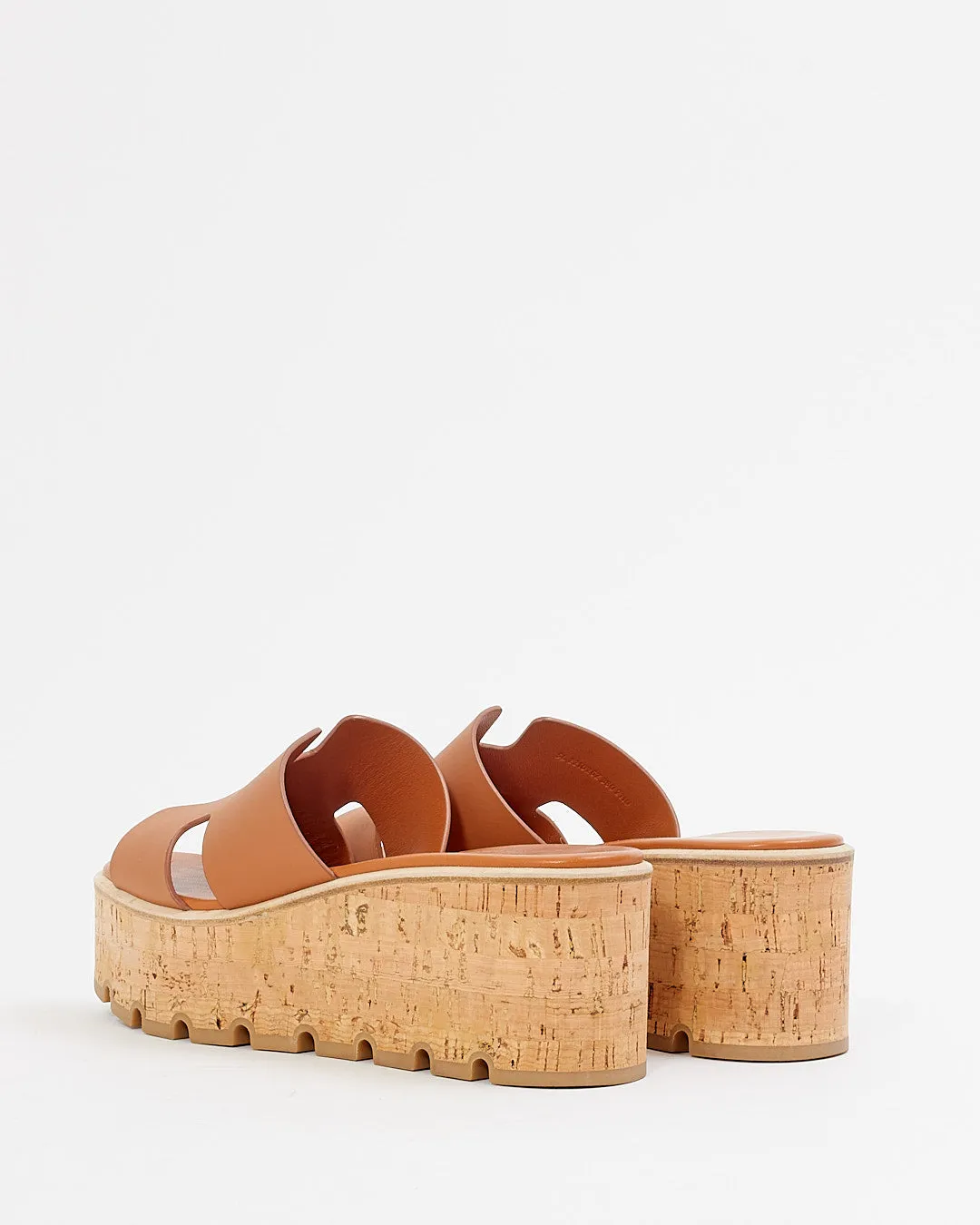 Hermes Tan Leather & Denim Oasis Heel Sandal - 39