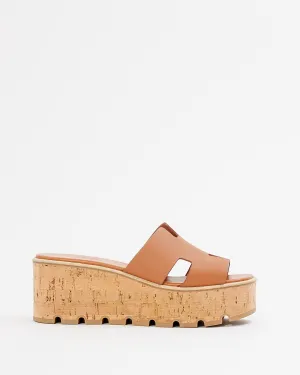 Hermes Tan Leather & Denim Oasis Heel Sandal - 39