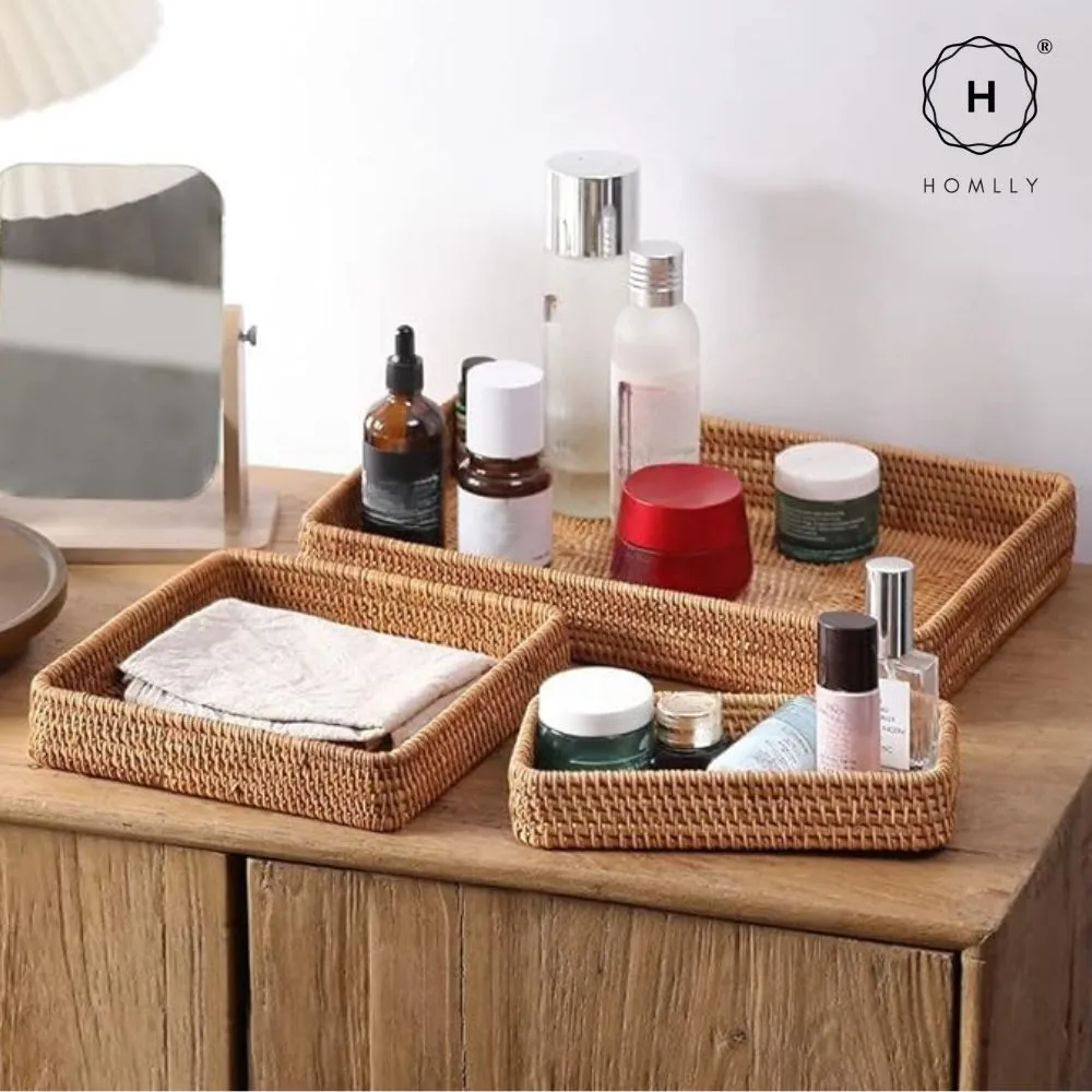 Homlly Handwoven Rattan Serving Organizer Tray