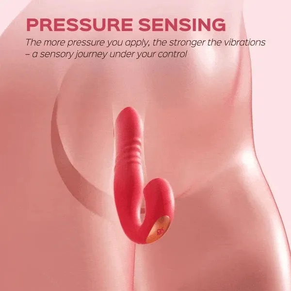 Honey Play Box Joi Thrust 2 - App Controlled Thrusting G-spot Vibrator & Tongue Clit Licker- Red