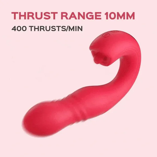 Honey Play Box Joi Thrust 2 - App Controlled Thrusting G-spot Vibrator & Tongue Clit Licker- Red