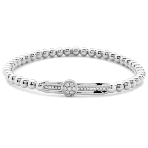 Hulchi Belluni Stretch Bracelet with a Single Pave Diamond Moveable Station White Gold