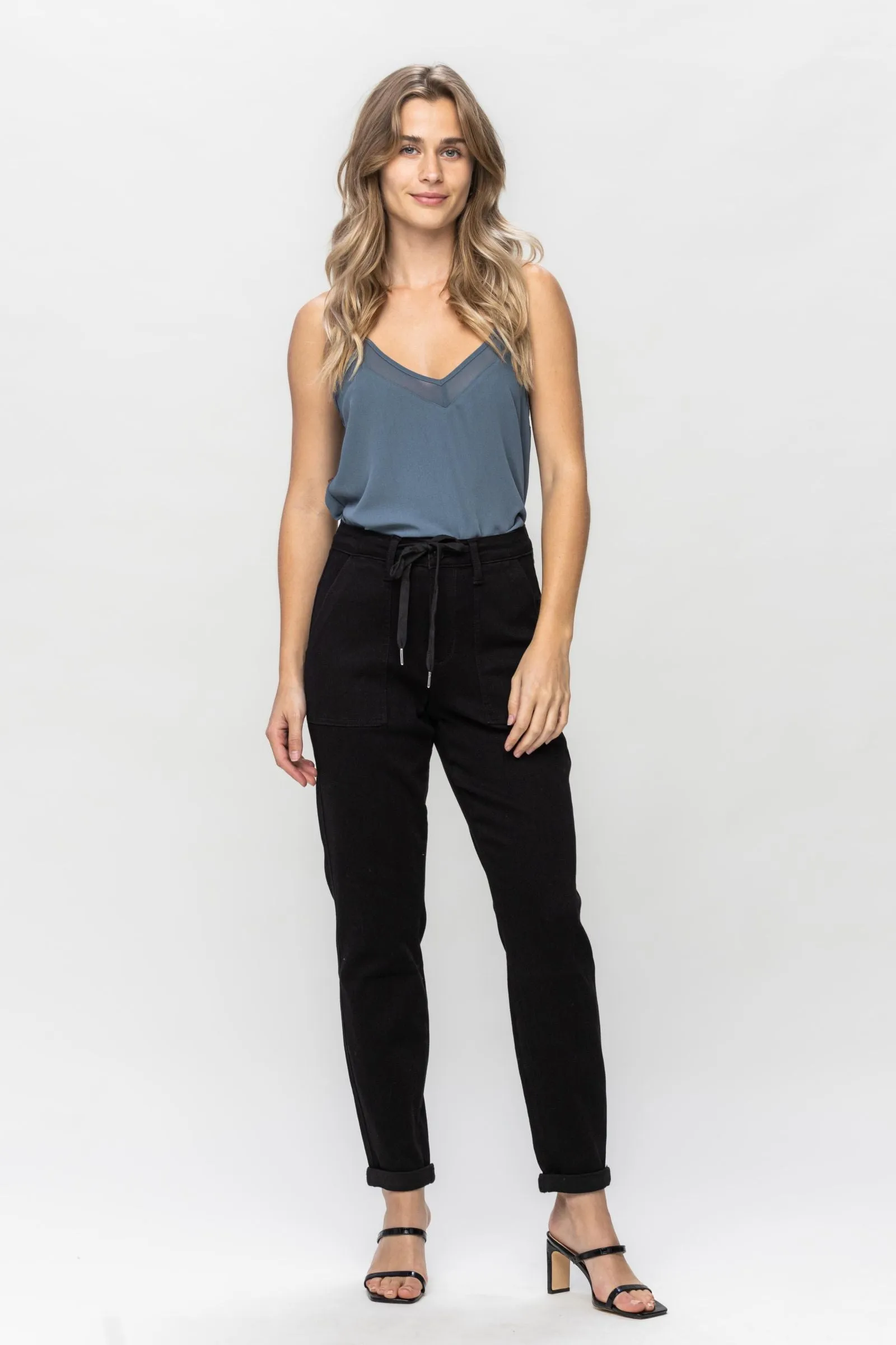 Judy Blue || Carly High Waist Jet Black Double Roll Cuff Jogger Jean