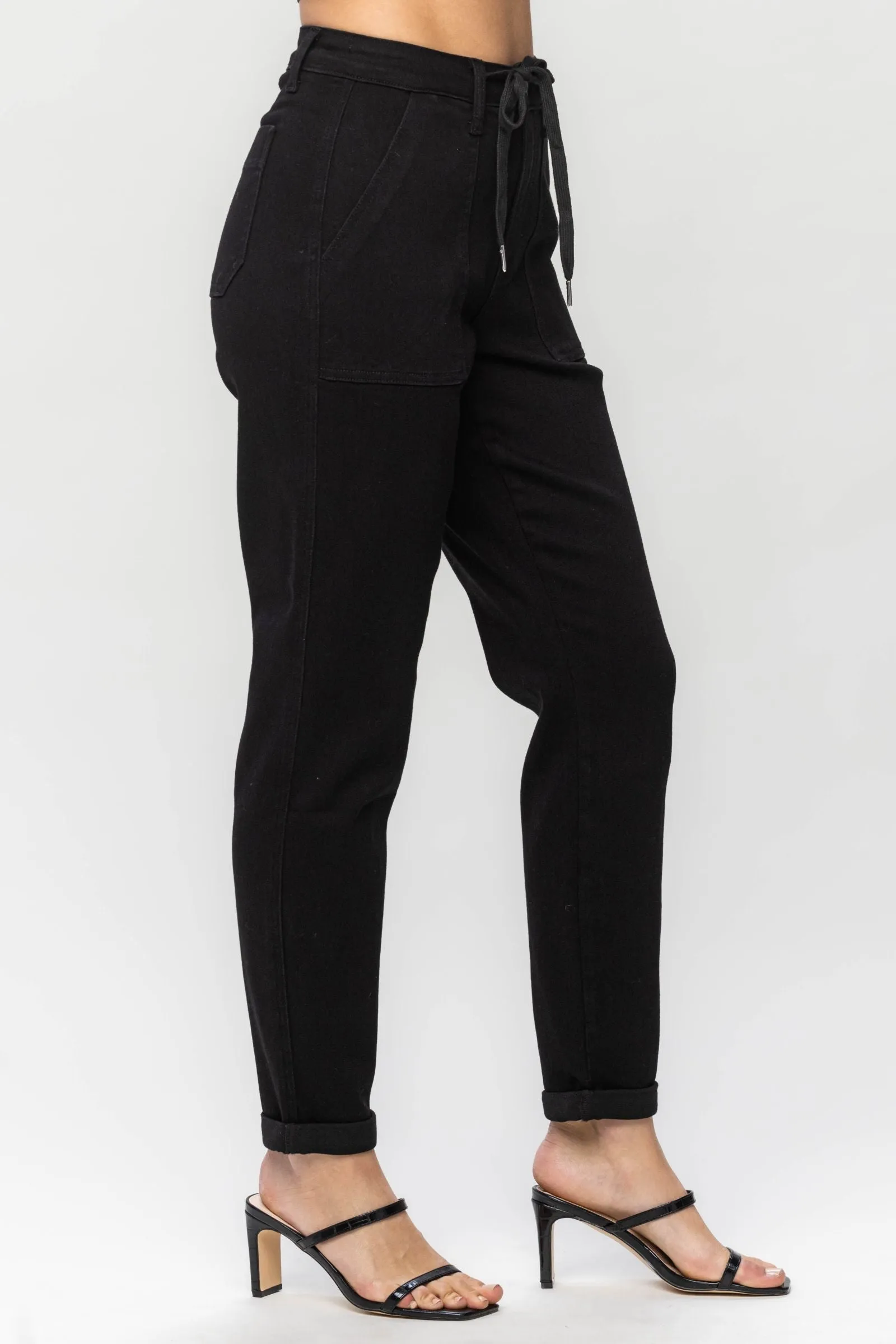 Judy Blue || Carly High Waist Jet Black Double Roll Cuff Jogger Jean