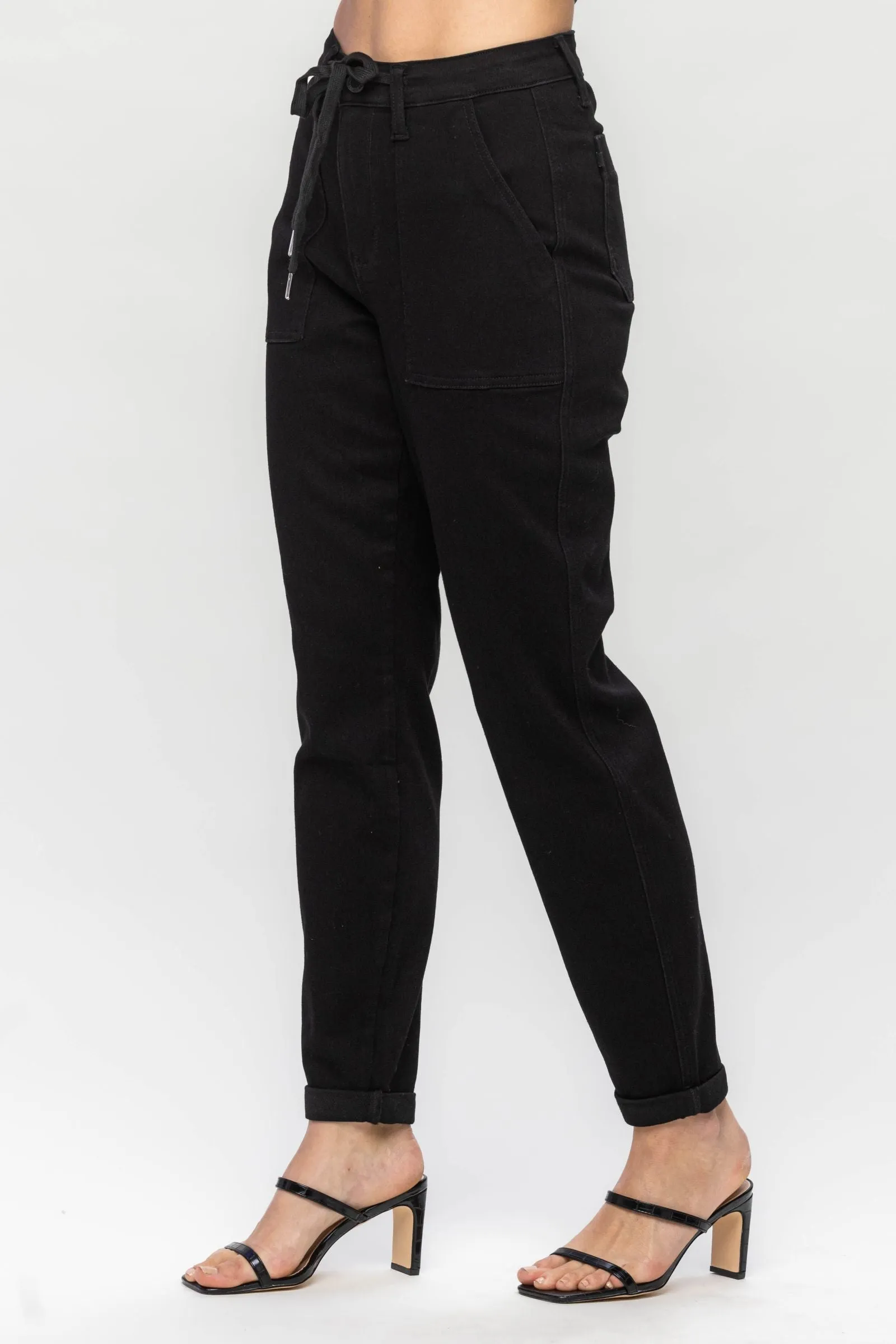 Judy Blue || Carly High Waist Jet Black Double Roll Cuff Jogger Jean