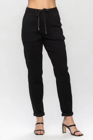 Judy Blue || Carly High Waist Jet Black Double Roll Cuff Jogger Jean