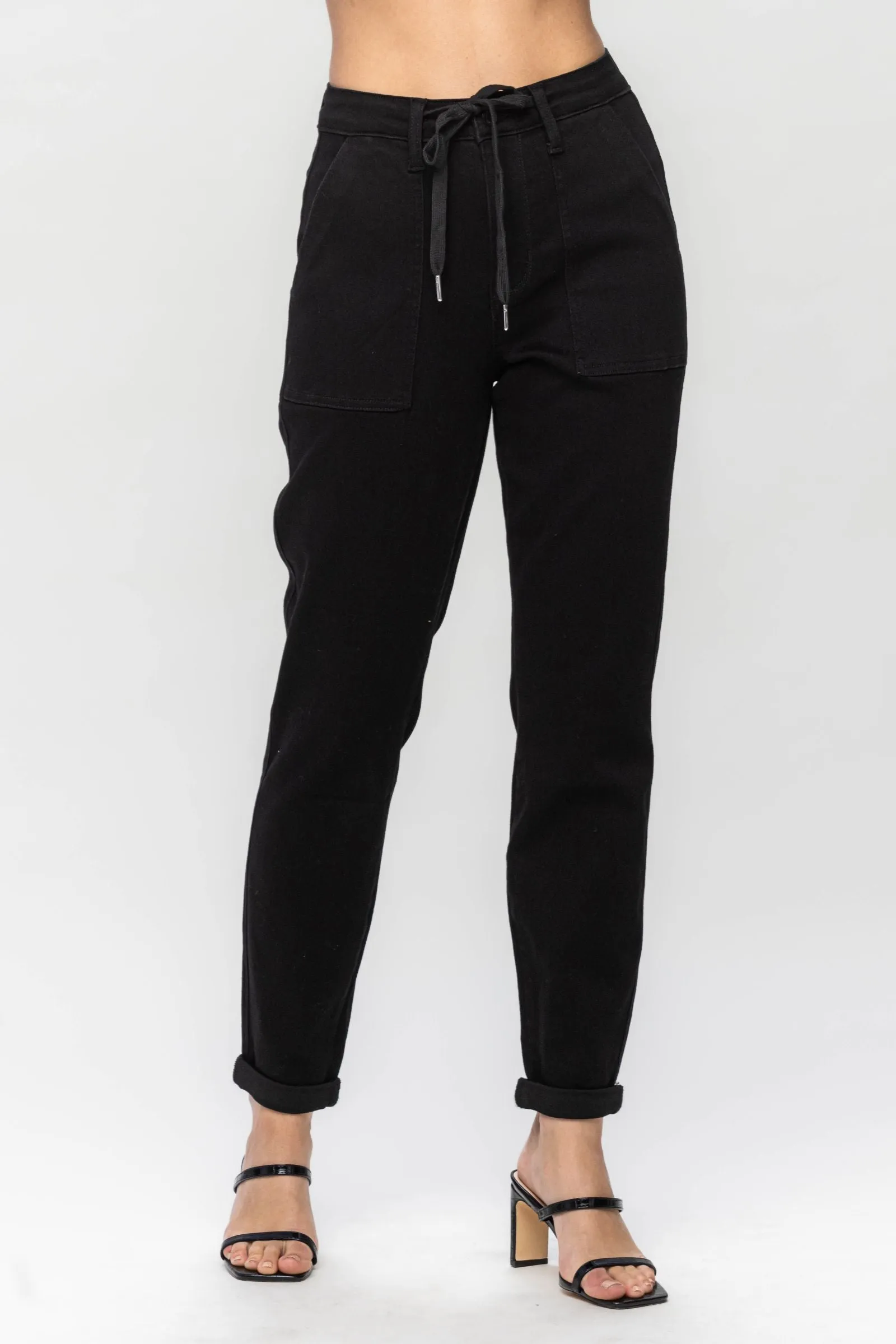 Judy Blue || Carly High Waist Jet Black Double Roll Cuff Jogger Jean