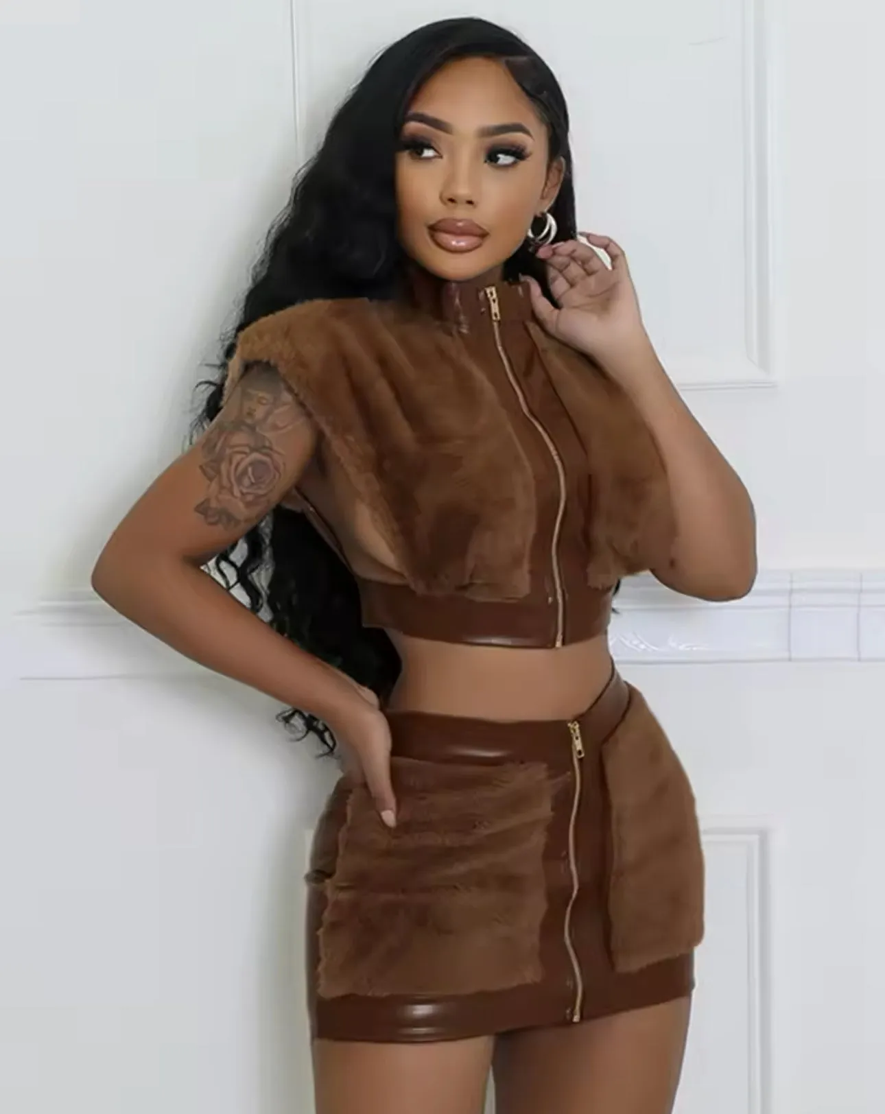 “Kim” Fur Skirt Set