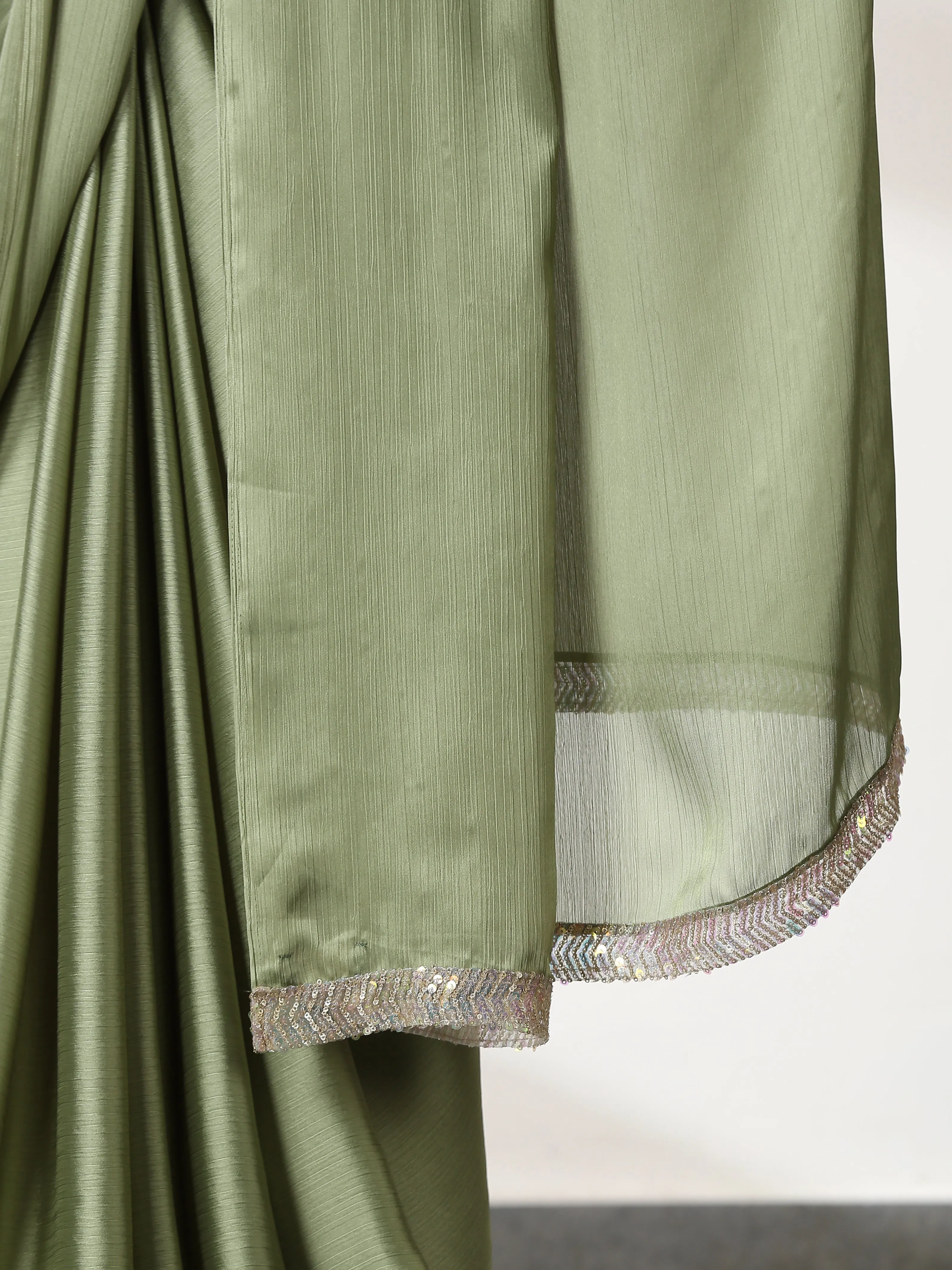 Kiwi Green Butter Chiffon Saree with Embroidered Blouse Fabric