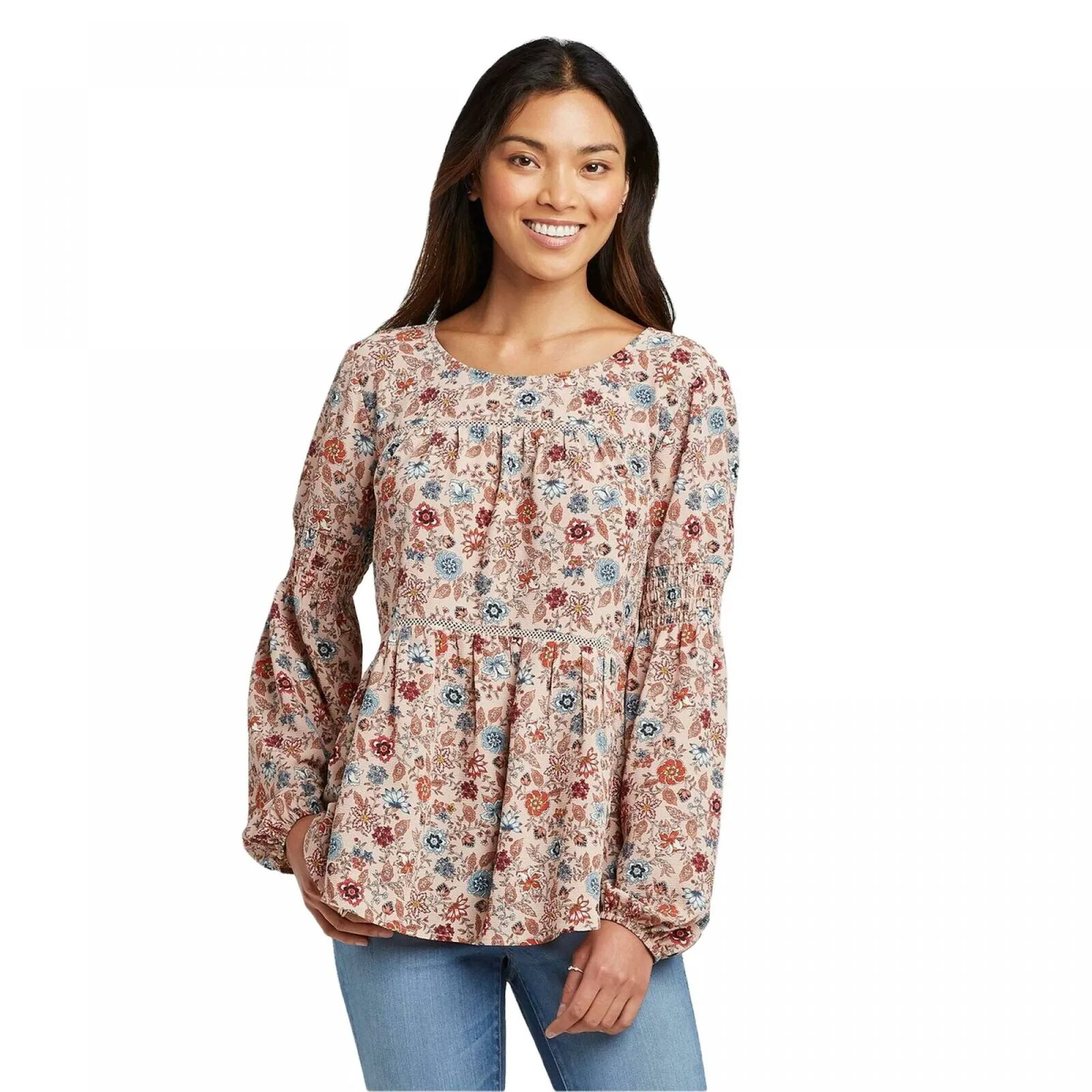 Knox Rose Women's Floral Print Long Sleeve Round Neck Blouse