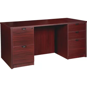 Lorell Prominence 2.0 Mahogany Laminate Double-Pedestal Desk - 5-Drawer