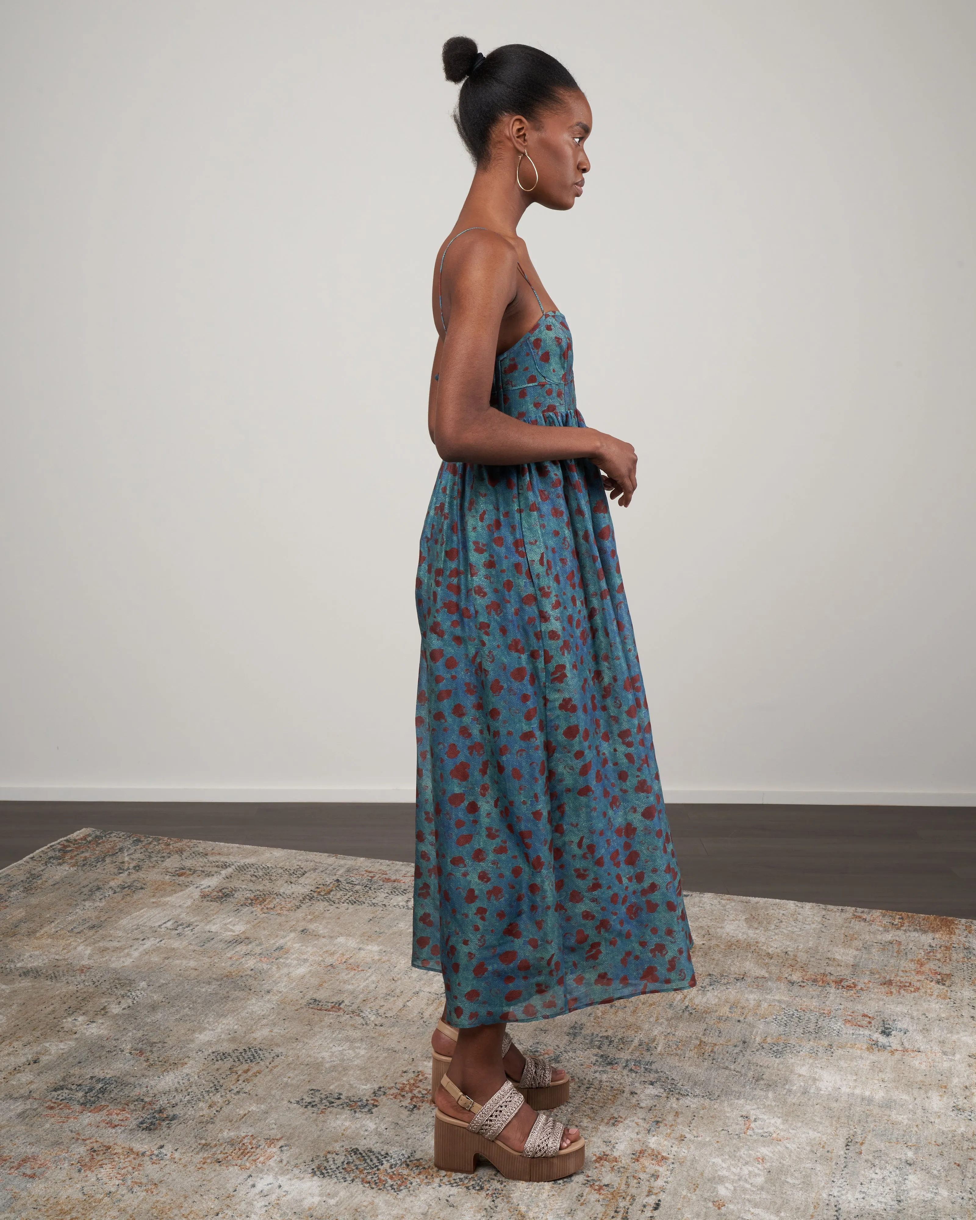 mariza dress - teal handprint dot