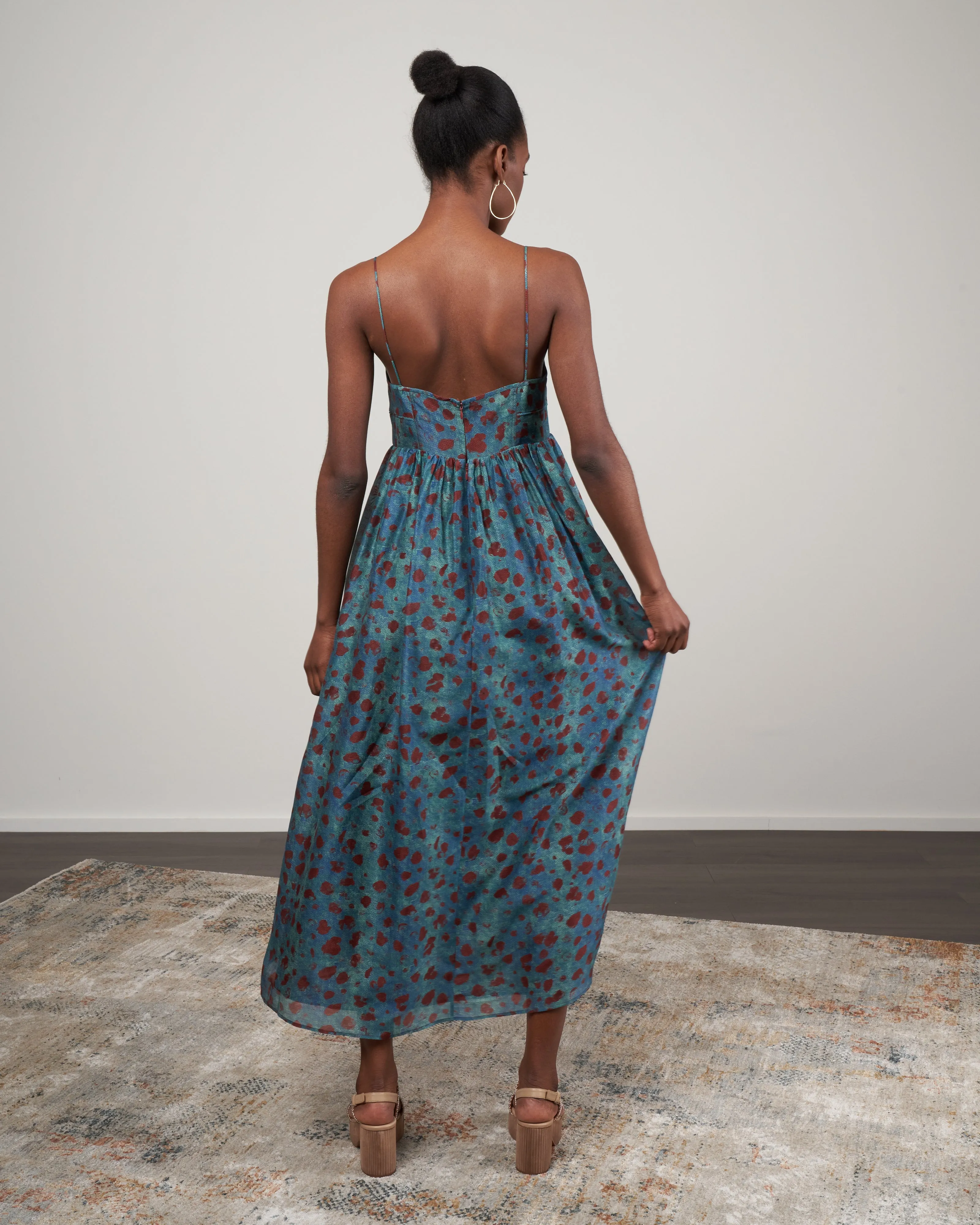 mariza dress - teal handprint dot
