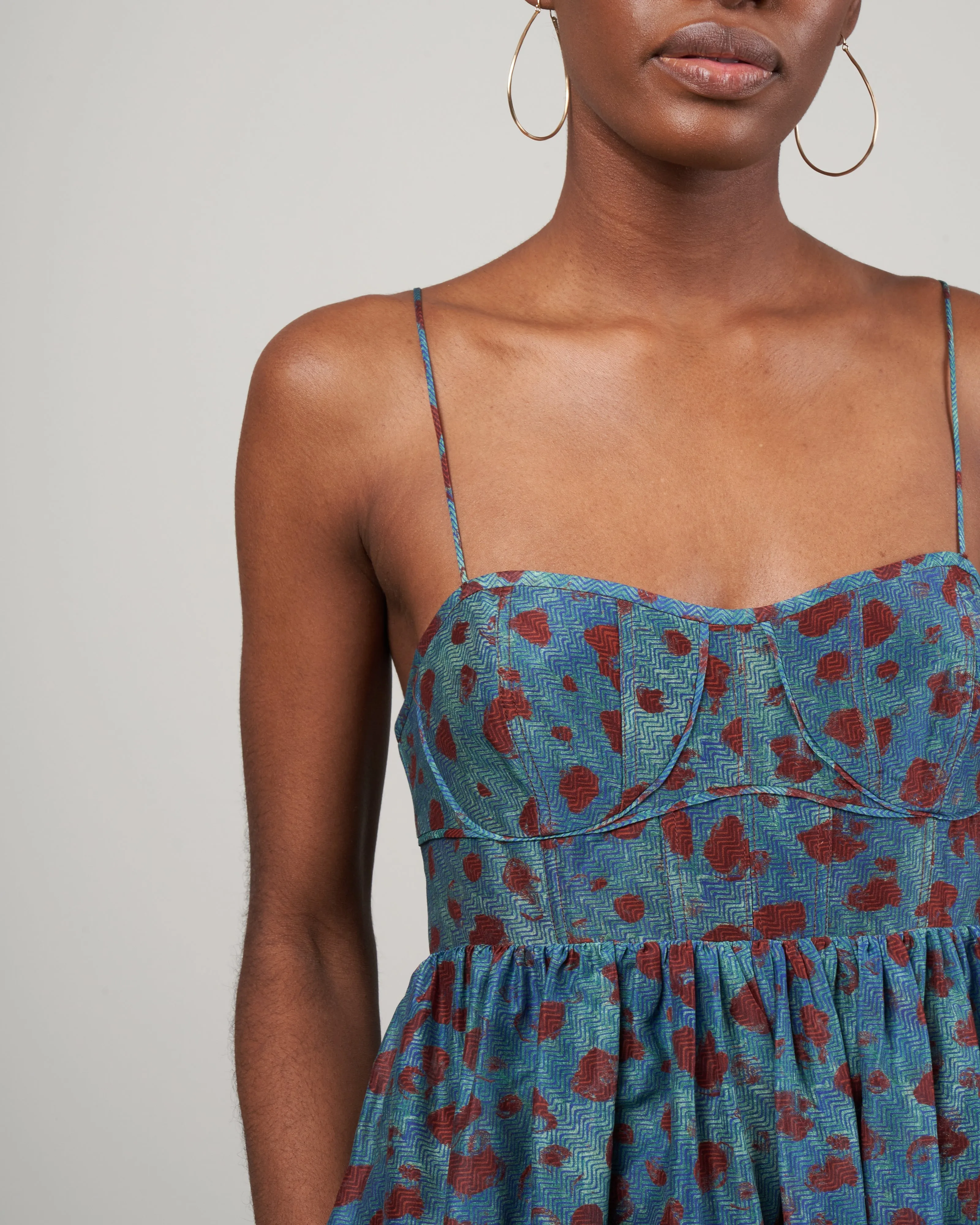 mariza dress - teal handprint dot