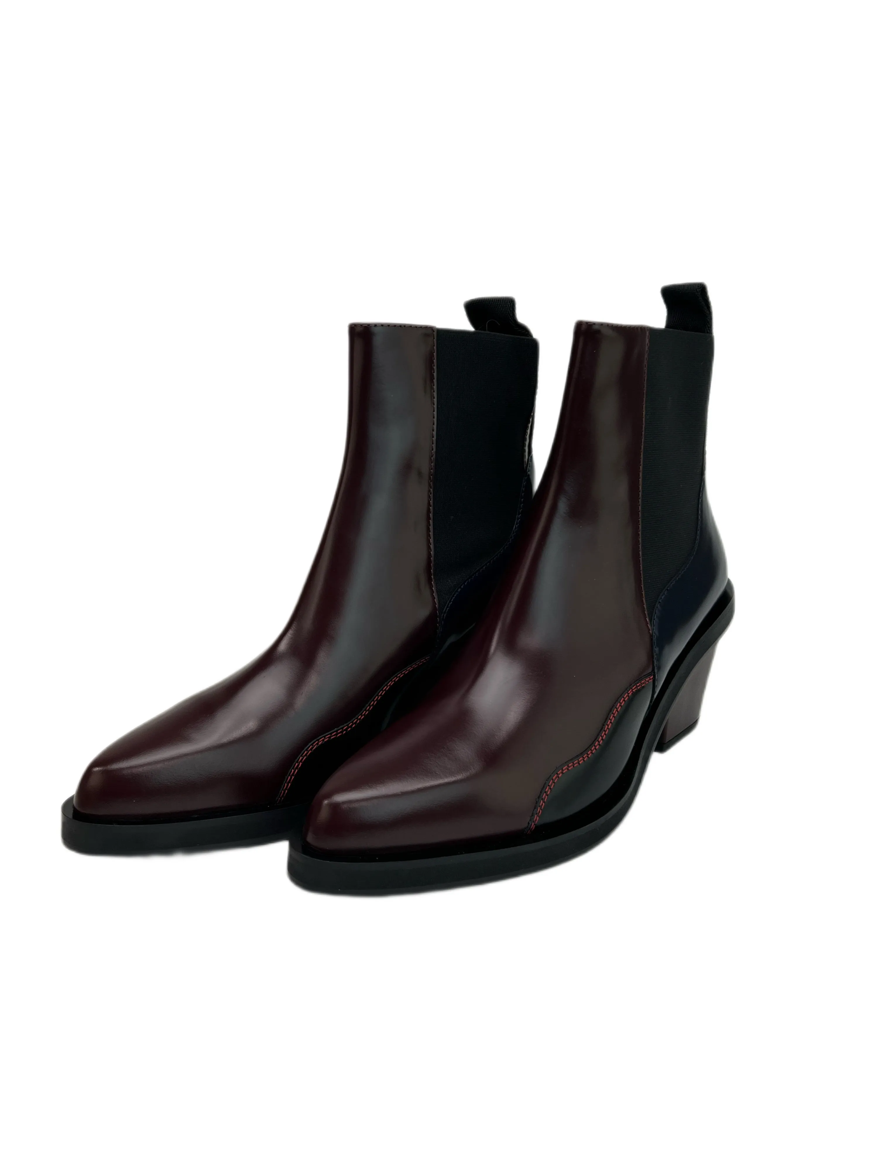 Max Mara Women's Bordeaux Morena Leather Ankle Boots Size 9