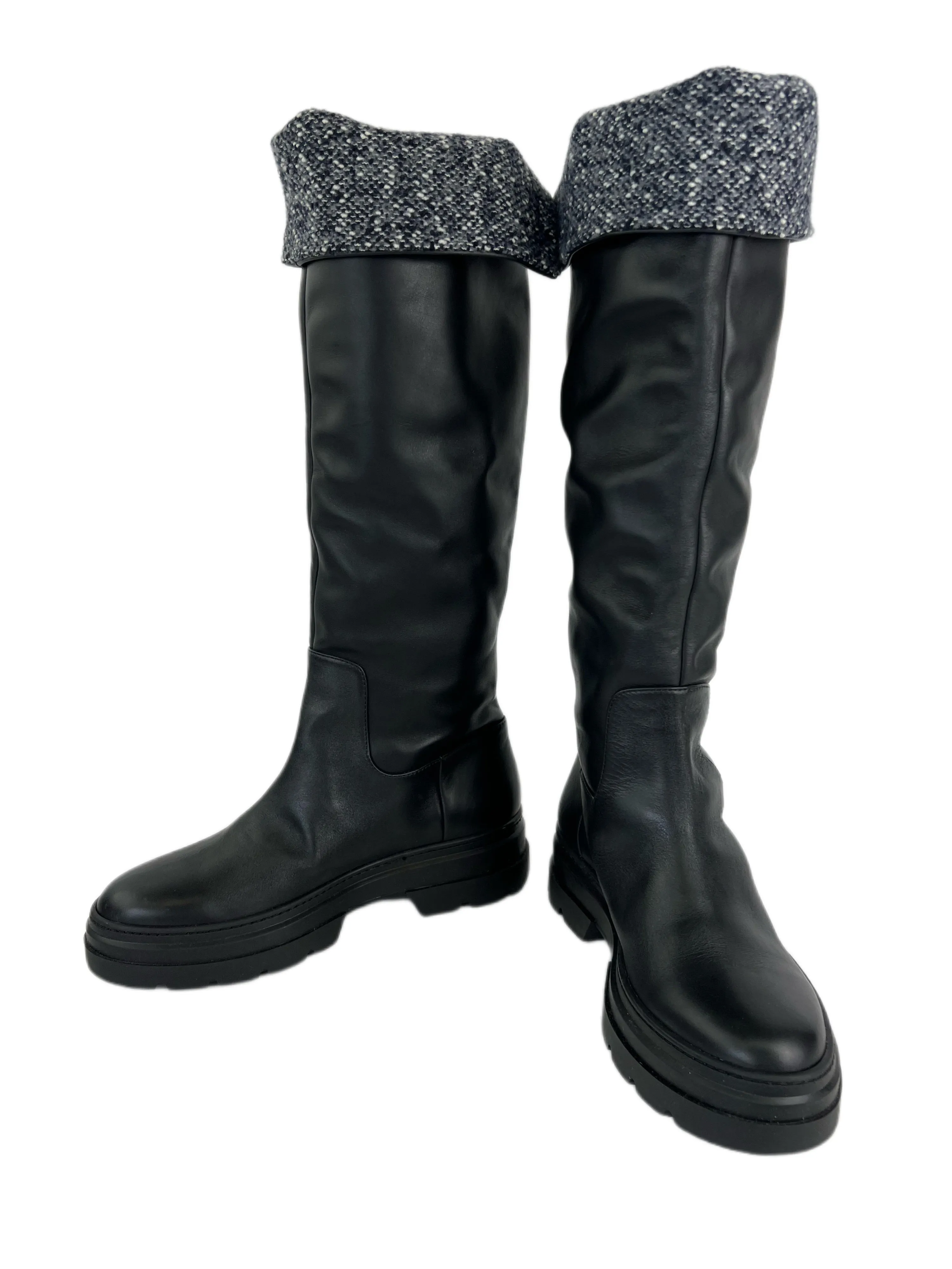 Max Mara Women's Nero Battile Leather Knee Boots Size 7 NWT