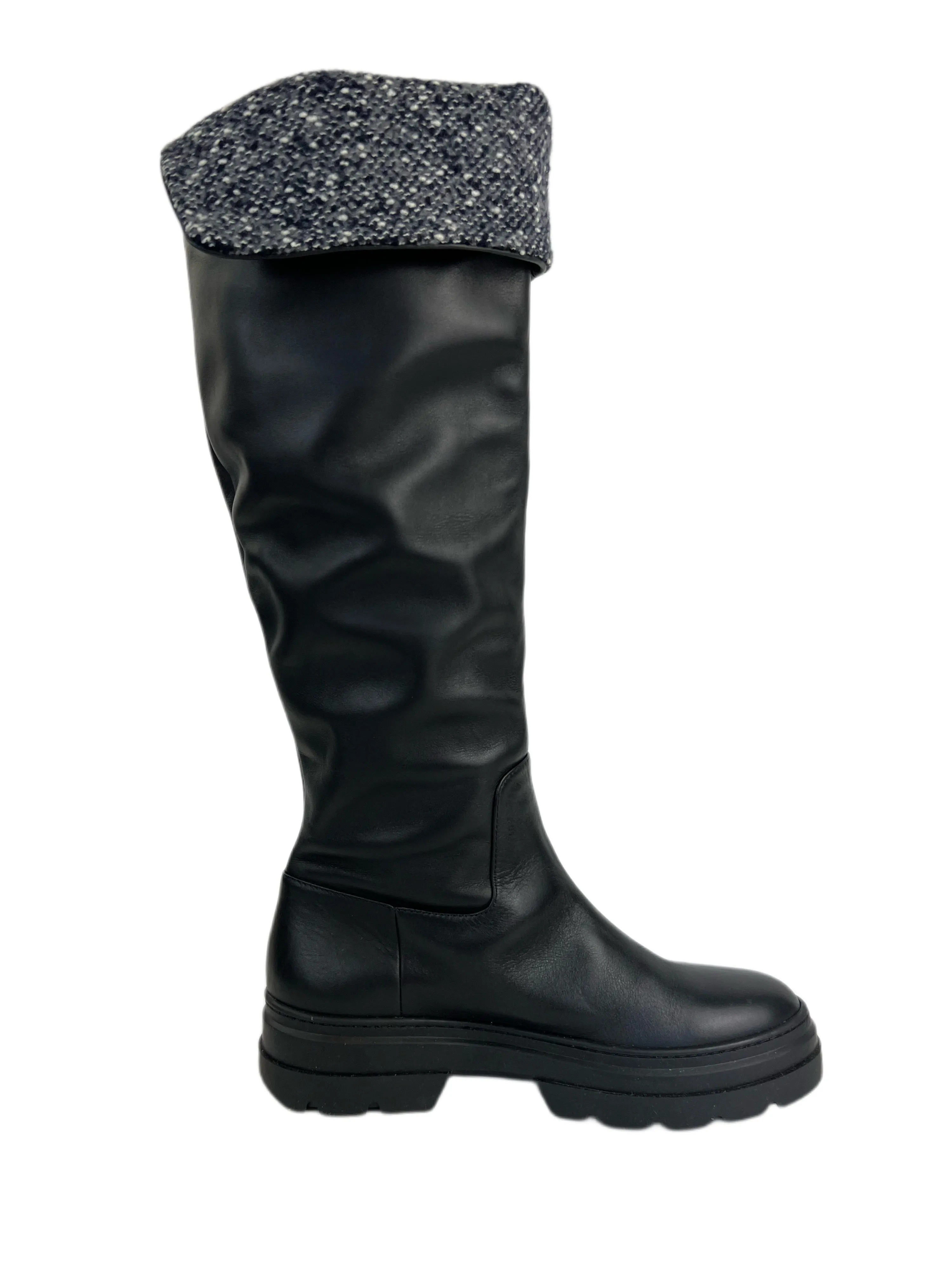 Max Mara Women's Nero Battile Leather Knee Boots Size 7 NWT