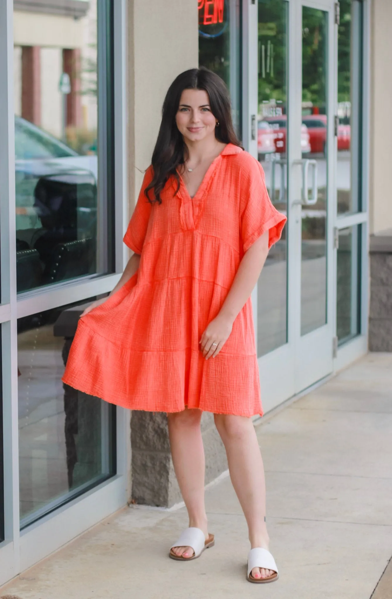 Meet for Brunch Mineral Wash Dress in Tangerine
