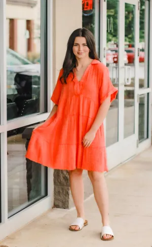 Meet for Brunch Mineral Wash Dress in Tangerine